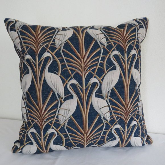 Tall Cranes & Bamboo Blue Linen Look Hamptons Decor Pillow Cushion Cover 45cm - Picture 2 of 2